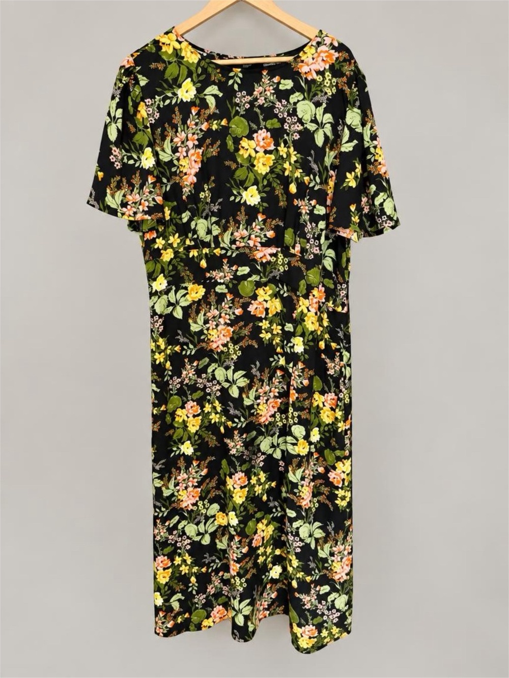 NWT Sugar + Lips Black Midi Dress with Yellow & Green Floral Print - 3X